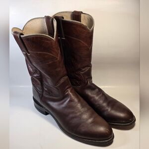 Justin Men's Western Brown Leather Rodeo Roper Cowboy Boots Size 9.5 D USA Made